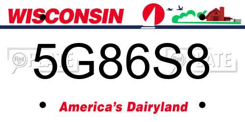 5G86S8 Wisconsin License Plate
