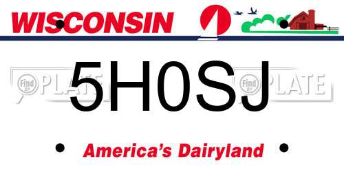 5H0SJ Wisconsin License Plate