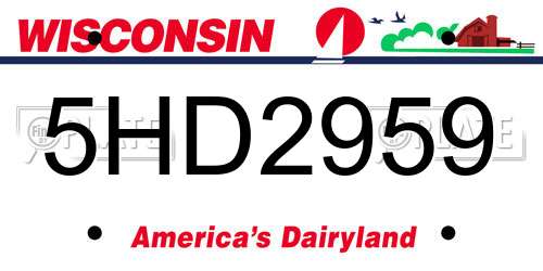 5HD2959 Wisconsin License Plate