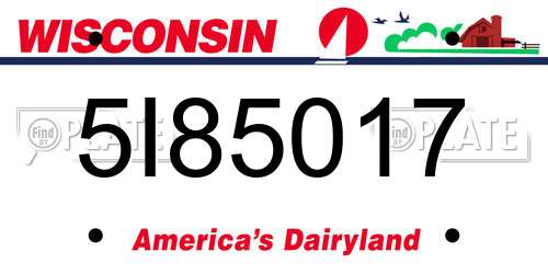5I85017 Wisconsin License Plate