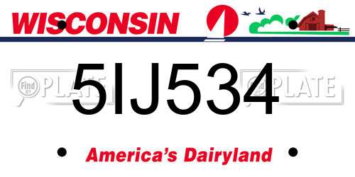 5IJ534 Wisconsin License Plate