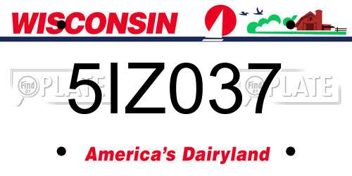 5IZ037 Wisconsin License Plate