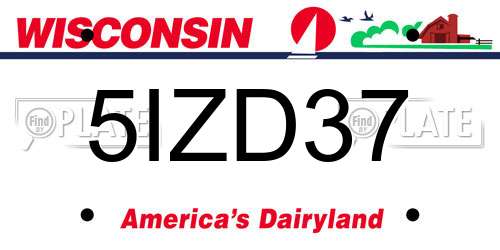 5IZD37 Wisconsin License Plate