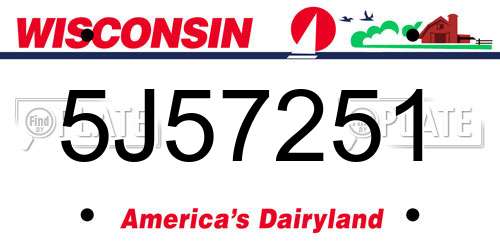 5J57251 Wisconsin License Plate