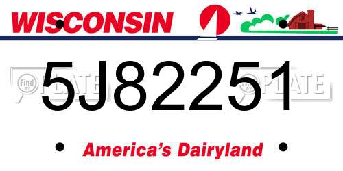 5J82251 Wisconsin License Plate