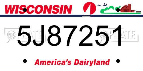 5J87251 Wisconsin License Plate