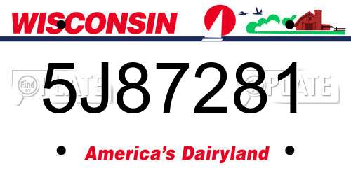 5J87281 Wisconsin License Plate
