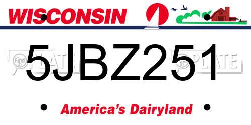 5JBZ251 Wisconsin License Plate