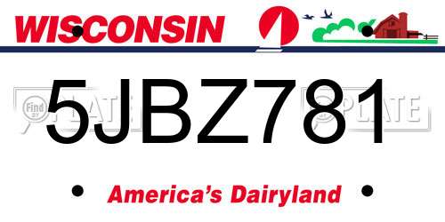 5JBZ781 Wisconsin License Plate