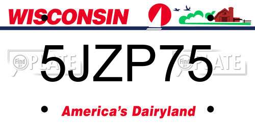5JZP75 Wisconsin License Plate