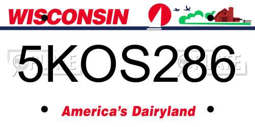 5KOS286 Wisconsin License Plate