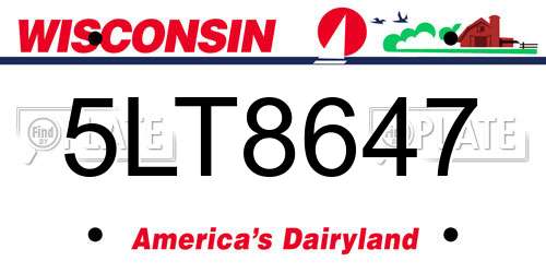 5LT8647 Wisconsin License Plate