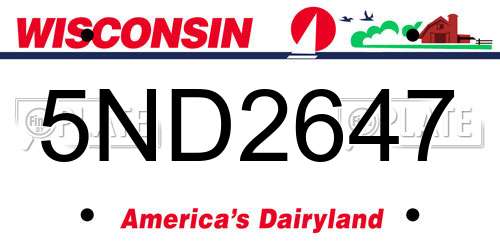 5ND2647 Wisconsin License Plate