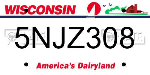 5NJZ308 Wisconsin License Plate
