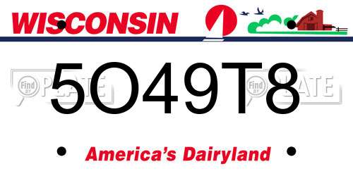 5O49T8 Wisconsin License Plate