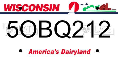 5OBQ212 Wisconsin License Plate