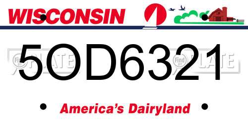 5OD6321 Wisconsin License Plate