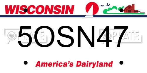 5OSN47 Wisconsin License Plate