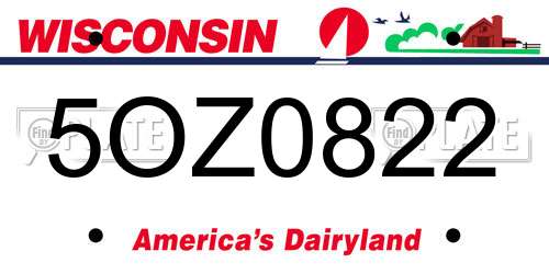 5OZ0822 Wisconsin License Plate