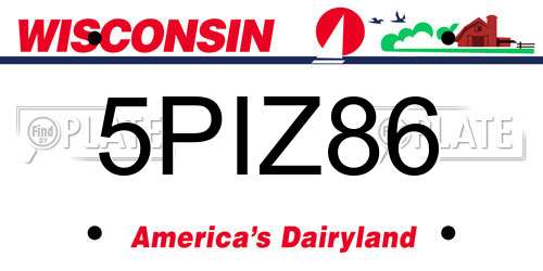5PIZ86 Wisconsin License Plate