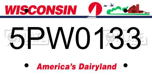 5PW0133 Wisconsin License Plate