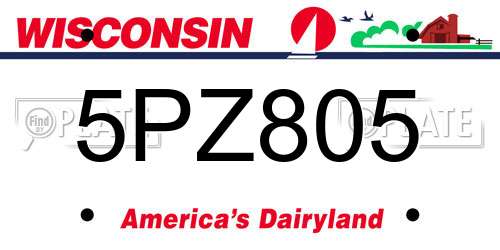 5PZ805 Wisconsin License Plate