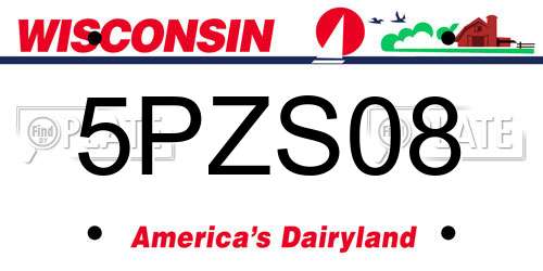 5PZS08 Wisconsin License Plate