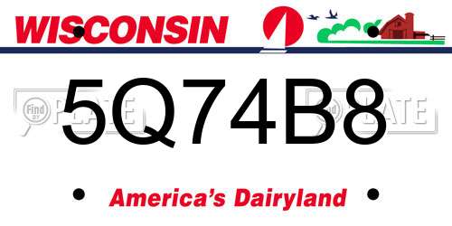 5Q74B8 Wisconsin License Plate
