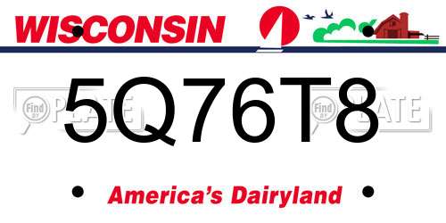 5Q76T8 Wisconsin License Plate