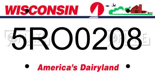 5RO0208 Wisconsin License Plate
