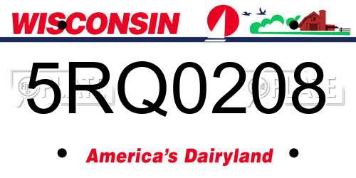 5RQ0208 Wisconsin License Plate