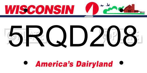 5RQD208 Wisconsin License Plate