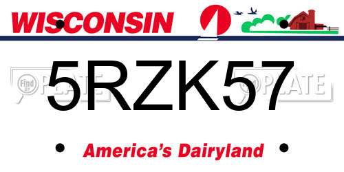 5RZK57 Wisconsin License Plate
