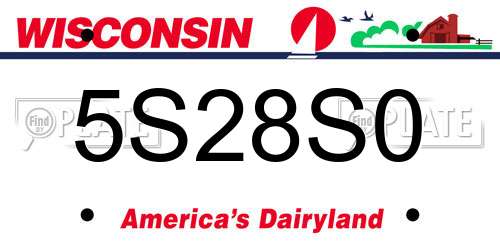 5S28S0 Wisconsin License Plate