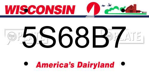 5S68B7 Wisconsin License Plate