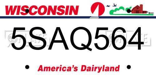 5SAQ564 Wisconsin License Plate
