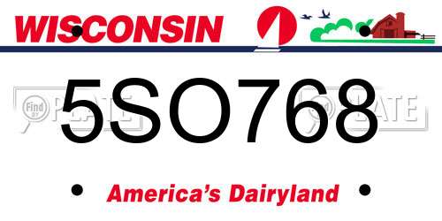 5SO768 Wisconsin License Plate