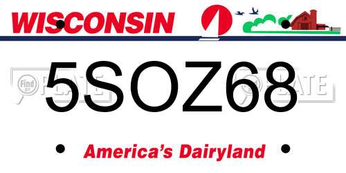 5SOZ68 Wisconsin License Plate