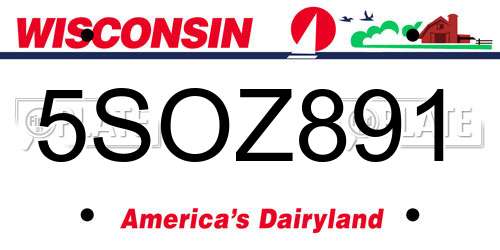 5SOZ891 Wisconsin License Plate