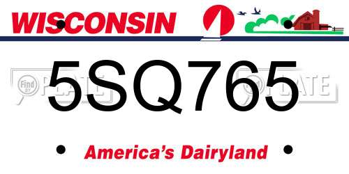 5SQ765 Wisconsin License Plate
