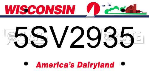 5SV2935 Wisconsin License Plate
