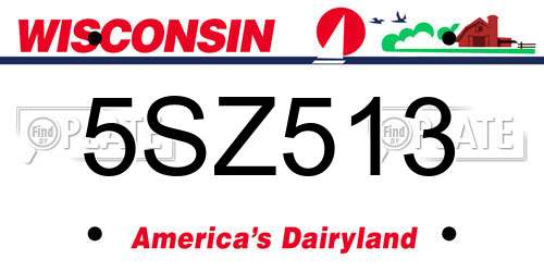 5SZ513 Wisconsin License Plate