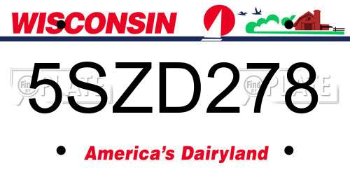 5SZD278 Wisconsin License Plate