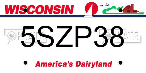 5SZP38 Wisconsin License Plate