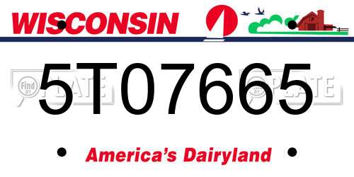 5T07665 Wisconsin License Plate
