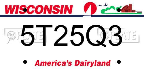 5T25Q3 Wisconsin License Plate