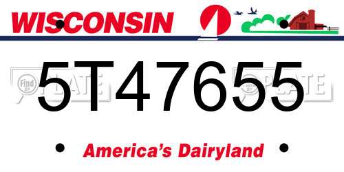 5T47655 Wisconsin License Plate