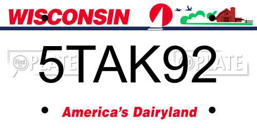 5TAK92 Wisconsin License Plate