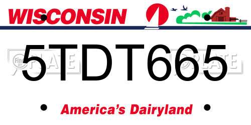 5TDT665 Wisconsin License Plate