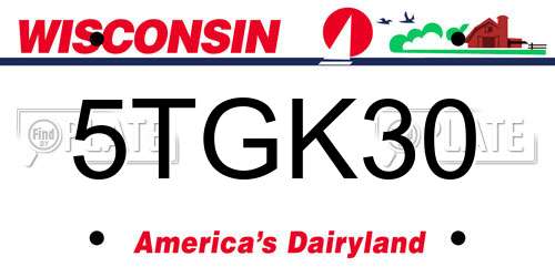5TGK30 Wisconsin License Plate